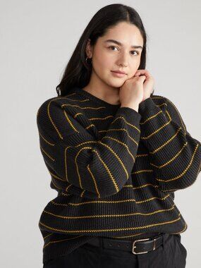 Universal Standard Bruno Dark Gray Super Soft Sweater with Yellow Stripe Sz L